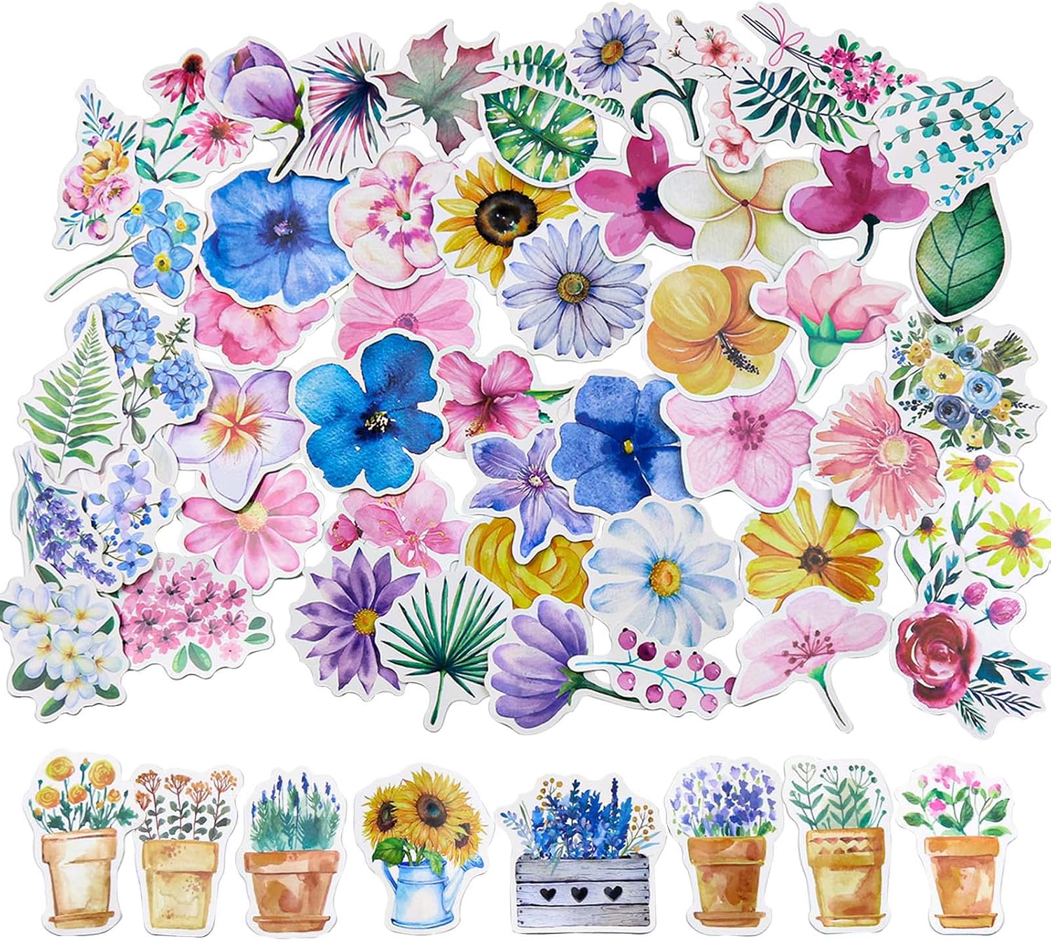 ELANE 240PCS PET Transparent Flower Stickers Plant Sticker DIY Shaped Stickers for diary, scrapbooking, laptop, stationery, luggage, phone case, envelop, calendar, card making and DIY crafts. flower&plant 1in 0.5inch