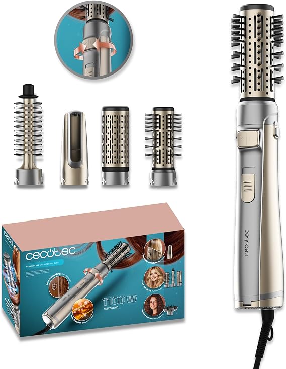 Cecotec CeramicCare 5in1 AirBrush Gyro Elite Rotary Air Brush, 1100W, Ionic Function, 5 Heads, Bi-Directional Rotary Function, Ceramic Coating, Cold Tip, 3 Temperature Modes