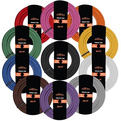 BEST CONNECTIONS 14 Gauge Automotive Primary Wire Bundle Set 25ft100ft Each Durable PrimaryRemote, PowerGround Electrical Wiring for Trailer, Car Audio, Lighting Circuits 25 Ft Rolls, 11 Rolls