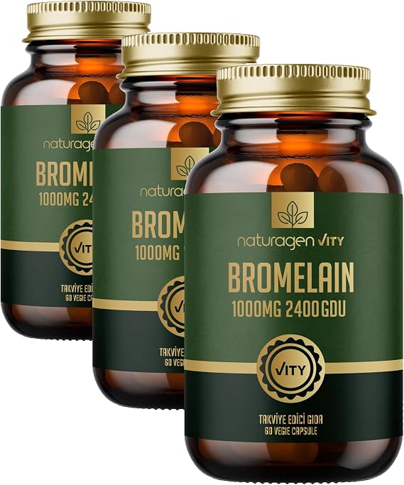 Naturagen Bromelain 1000 mg – 2400 GDU – 60 Kapsül | Ananas Kaynaklı Enzim | Takviye Edici Gıda (3 paketi)
