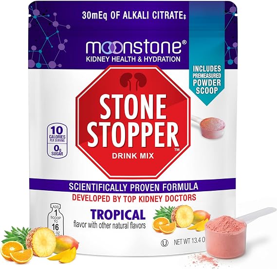 Stone Stopper Drink Mix, Tropical, Kidney Stone Prevention, Calcium Oxalate Protector, Alkali Citrate Support, Developed by Urologists to Improve Hydration and Support Kidney Health, 30 Day Supply