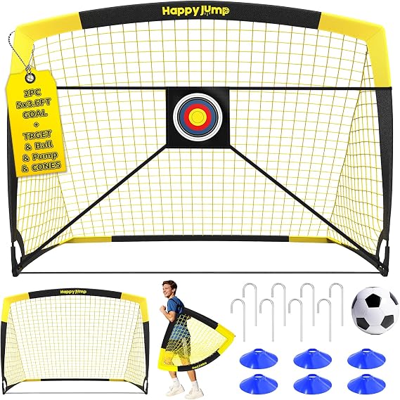 Happy Jump Folding Soccer Goal for Backyard, 2.1 x 1.5 Meters, 1.5 x 1.1 Meters, 1.2 x 0.9 Meters, 0.9 x 0.7 Metres