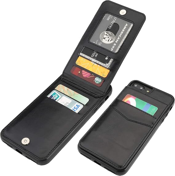 KIHUWEY for iPhone 7/8 Plus Case Wallet with Credit Card Holder, Premium Leather Magnetic Clasp Kickstand Heavy Duty Protective Cover for iPhone 7/8 Plus 5.5 Inch(Black)