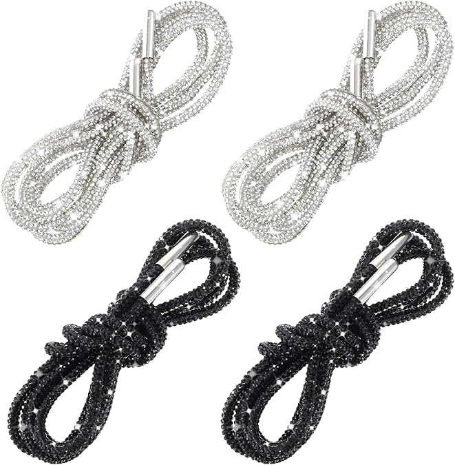 Qianyu 2 Pairs Glitter Rope Rhinestone Rope Shoe Strings Bling Crystal Drawstring Cords Replacement
