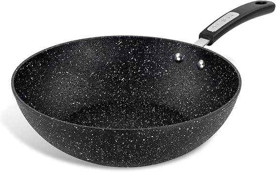 Scoville NEVERSTICK 28cm Wok Pan, Non Stick Wok for Stir-Frying, Suitable for All Hobs Including Induction, Perfect for Rice & Noodle Dishes, Deep Stir-Fry Pan, PFOA Free, Aluminium, Black