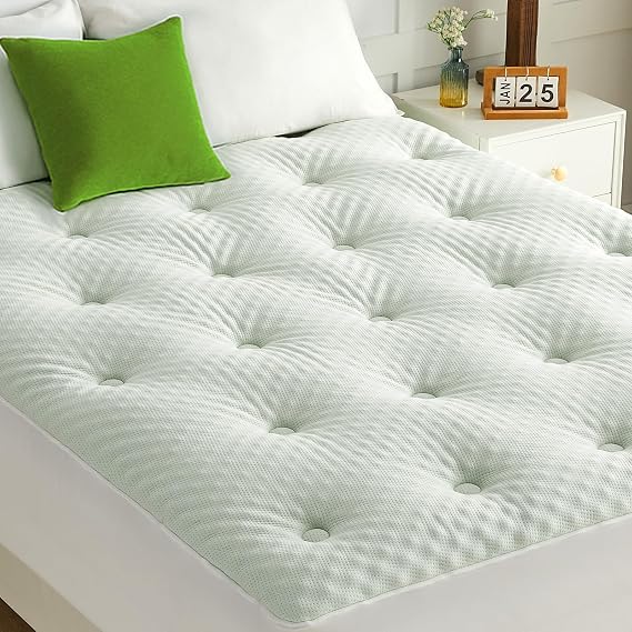 QUIETSEA Twin Mattress Topper, Egg Crate Memory Foam Mattress Topper | Reversible Bamboo Viscose Mattress Pad, Noiseless Waterproof Mattress Cover with Deep Pocket up to 21", 39x75, White