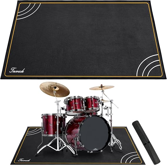 Invech 4 x 6 Ft Drum Rug with Non-Slip Grip Bottom, Soundproof Drum Floor Mat, Accessories Gift for Drummers (Black)