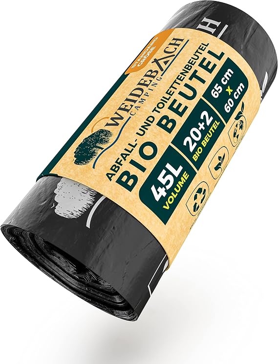 Weidebach® 22 Premium biodegradable toilet bags, 35.2 oz compost bags | bags for camping toilet, 100% waterproof bags for camping toilet, bags for poo, for emergency