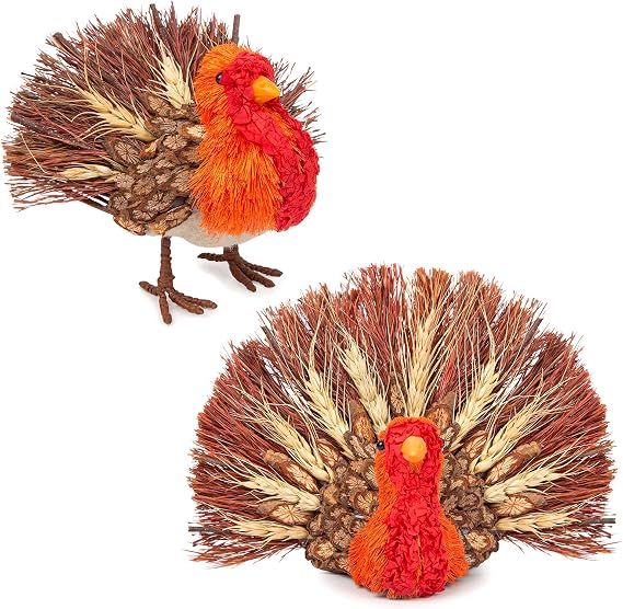 Thanksgiving Turkey Decor Set 2 Natural Material for Table Home