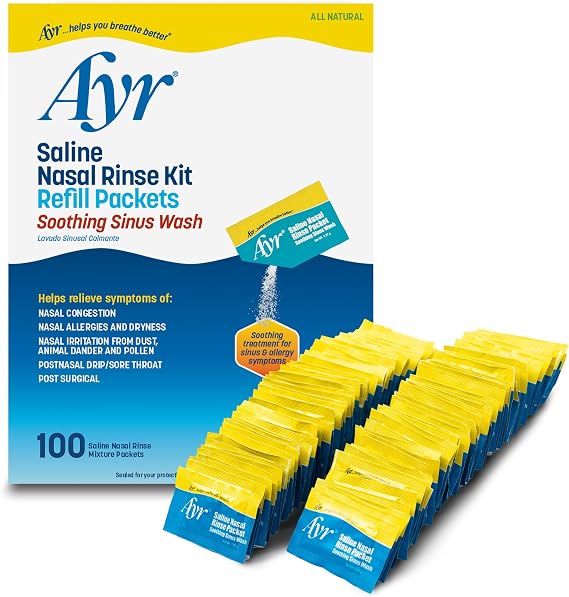 Ayr Saline Nasal Rinse Kit Refill Packets, 100-Count Packets (Pack of 1)