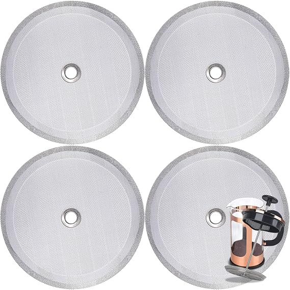 Attsky French Press Filter Replacement, 4-Pack, 4 Inch Stainless Steel Mesh | 4 Inch, Stainless Steel Mesh Screen, Replacement Parts for French Press Coffee Maker, Long-Lasting, Reusable, Dishwasher Safe