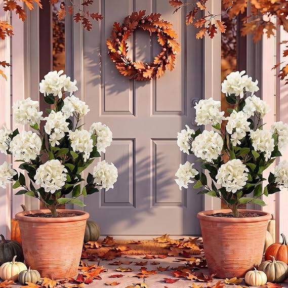 Lunmon 2 Pack 24in Artificial Hydrangea Trees with Spikes