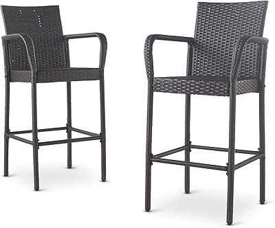 Christopher Knight Home Delfina Outdoor Wicker Barstools, 2-Pcs Set, Grey