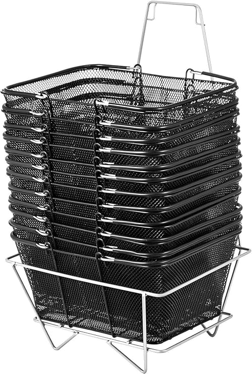12Pcs Heavy Duty Metal Handle Shopping Basket with StandPortable Grocery Cart for Retail Stores & Supermarkets Ideal for Easy Transport and Durable Use
