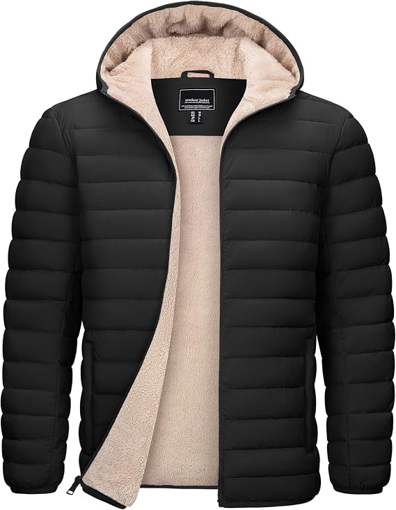 TACVASEN Mens Puffer Jacket Hooded Sherpa Lined Water Resistant Winter Coat