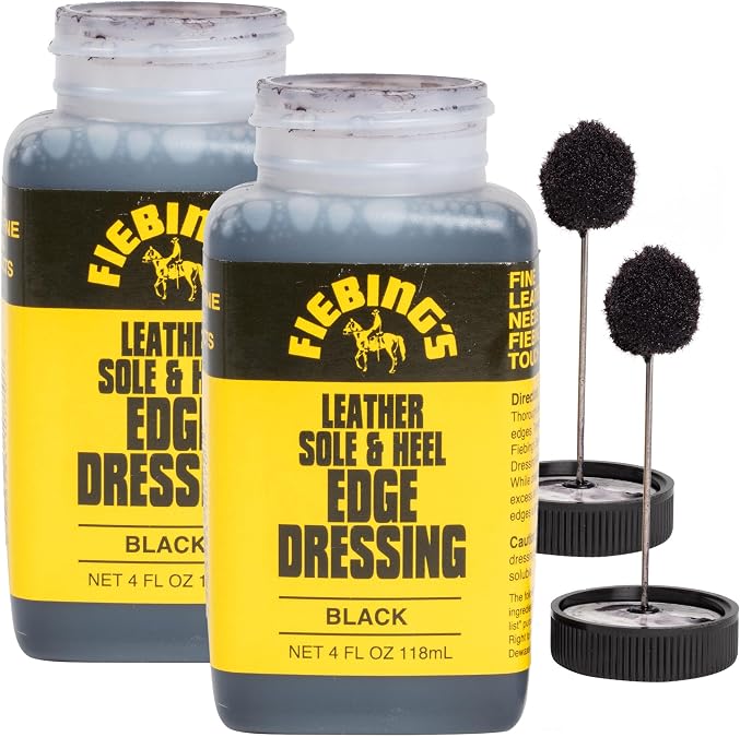 Fiebing's Leather Sole & Heel Black Edge Dressing (2 Pack Black, 4 Fl Oz Each) - High Gloss Shoe Dressing for Leather Soles and Heels - Provides a Protective Finish - Includes Brush Applicator