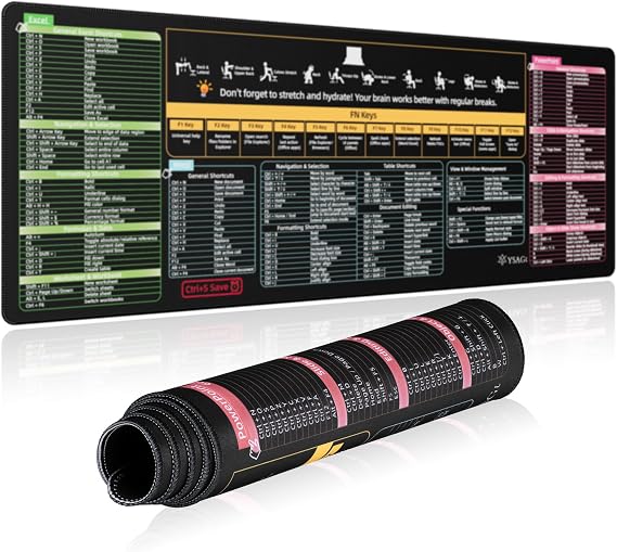 Large XL Gaming Mousepad,Black Desk Mat (Office Shortcuts, 31.5" x 11.8")