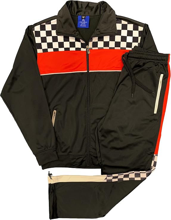 Royal Threads Mens Tracksuit Checker Boxed Track jacket & Track pants Full Suit Matching Jogging Set