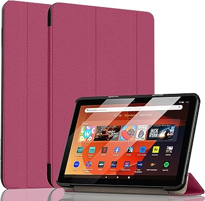 Fire HD 8 Tablet Case12th10th Generation, 202420222020 Release, Fire 8 Tablet Case, Ubearkk Lightweight Slim Shell Quality PU Leather Trifold Stand Cover Auto WakeSleep,Rose Red