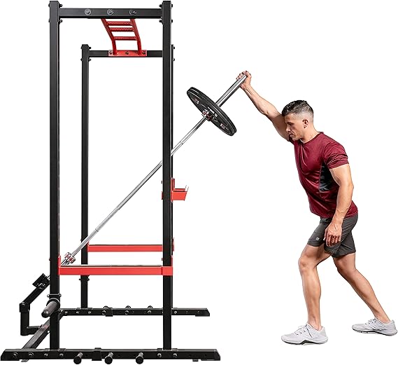 Sunny Health & Fitness Power Rack and Platform Attachments for Home and Gym: Bar Holder, J Hook, LAT Down Traction, Pull-Up Bar, Landmine, U Ring, Plate Holder, Flat Bar, Rope, LAT Bar