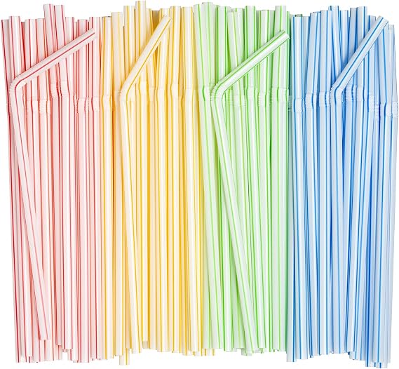 Comfy Package Flexible Disposable Plastic Straws [200 Pack] Assorted Colors
