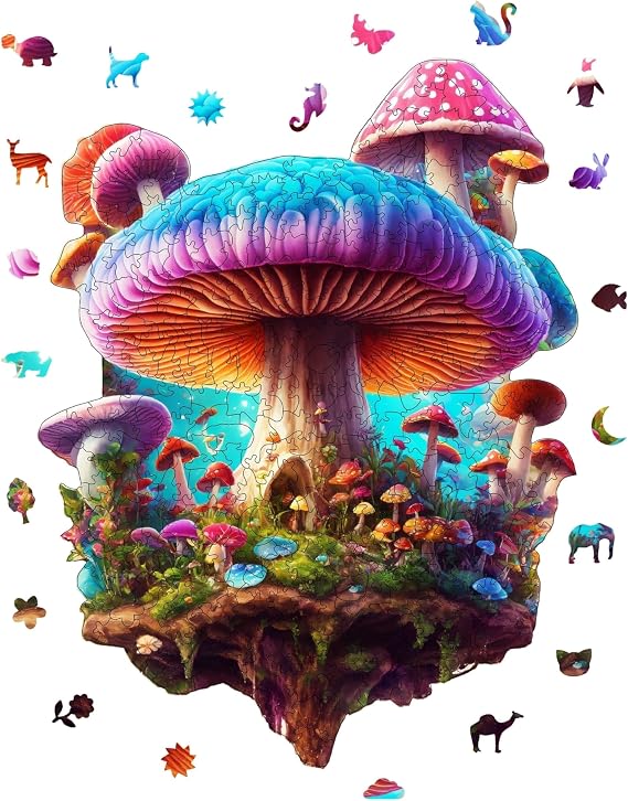 Ahşap Puzzle Yetişkin - Mantar Adası - 290 Parça, 29 x 38 cm - Yapıştırıcı Folyo Dahil - Benzersiz Şekilli Parçalar & Özel Figürler - WZ-03