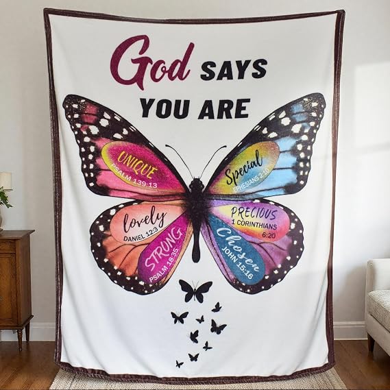 Christian Gifts for Women Birthday, Bible Verse Scripture Butterfly Blanket