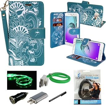 Galaxy A5 Case, Mstechcorp, Unique Design Flip PU Leather Fold Wallet Pouch Case Premium Wallet Flip Case For Samsung Galaxy A5 - Includes Accessories (Teal Flower)
