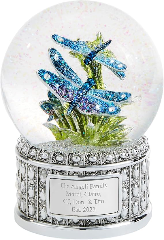 Things Remembered Personalized Engraved Jeweled Dragonfly Musical Snow Globe (Free Customization), Plays Flower Song Music