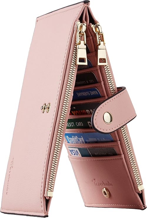 Travelambo Womens Leather Bifold Wallet, Slim RFID Blocking Card Holder