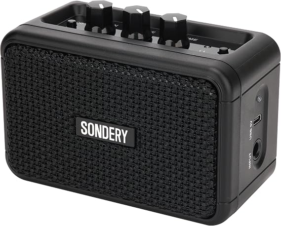 Sondery Portable Mini Guitar Amp,Rechargeable 5W Small Electric Amplifier | With Overdrive/Clean Effects and Bluetooth,Two Speakers,For Practice and Traveling,Black