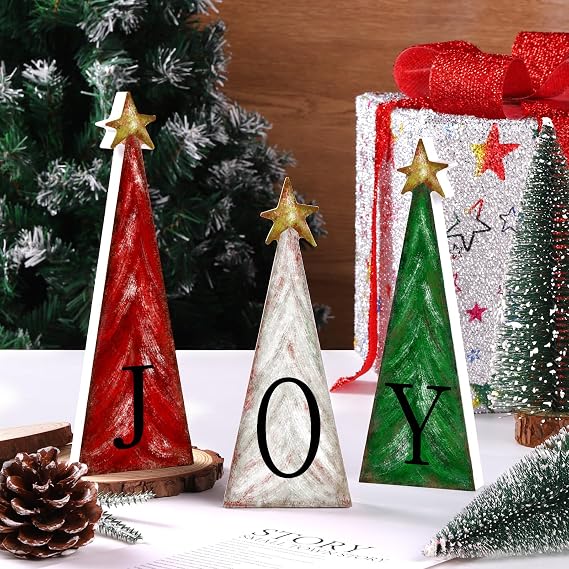 YUJUN 3 PCS Christmas Tree Wooden Tabletop Decoration Party Supplies