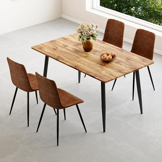 Wood Dining Table Set for 4,59''-75''Extendable Dining Table Set for 4,Rustic Kitchen Table Set for 4 with Upholstered Chairs,5 Piece Dinner Table Set for Kitchen,Dining Room