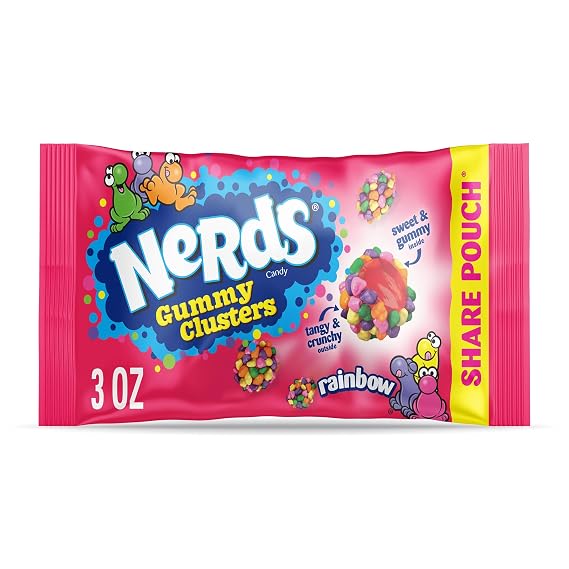 Nerds, Gummy Clusters Candy, Rainbow, Crunchy and Gummy, 3 Ounce