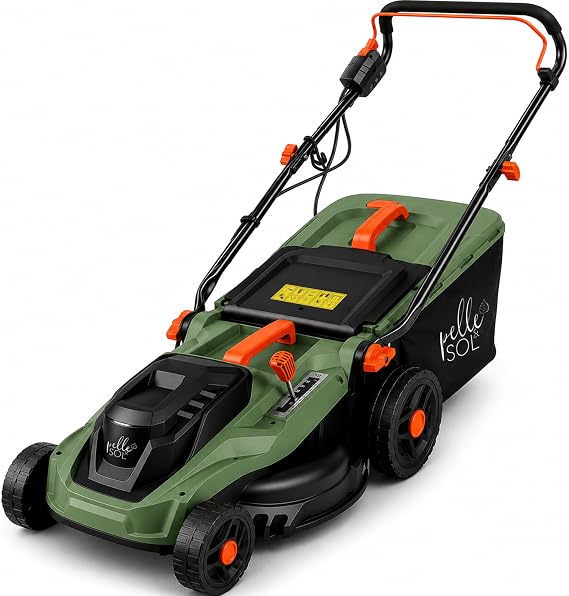 Pelle & Sol Electric Corded Lawn Mower 1800W, 43cm Cutting Width, 52L Grass Collector, Hand Push Lawnmower, 5 Adjustable Cutting Heights, Foldable Soft-Grip Handle, 12m Cable