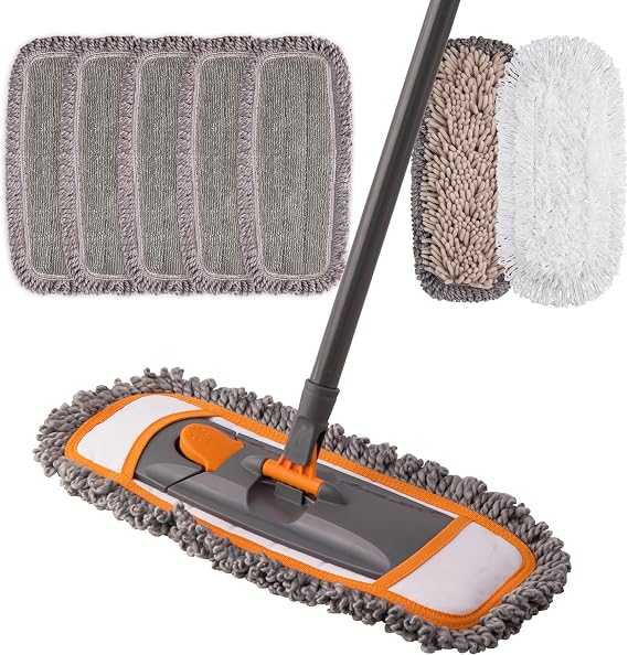 CLEANHOME Mirofiebr Dust Mop with 7 PCS Washable Mop Pads and Extendable 55 Long Handle, Multifunction Floor Mop for Hardwood,Marble,Laminate,Tile Floor Mopping