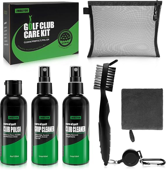 Golf Club Cleaning Care Kit, Include Golf Grip Cleaner Club Cleaner Club Polish, Cleaner Brush Golf Towel Portable Bag, Golf Essentials Accessories, Gifts for Golfers Men