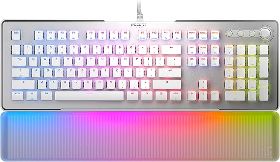 ROCCAT ゲーミングキーボード Vulcan II Max US 英語配列 有線 ホワイト/白 オプティカル リニア 静音 フルサイズ カスタマイズ可能 RGB 半透明アームレスト ボリュームダイヤル 日本正規代理店品