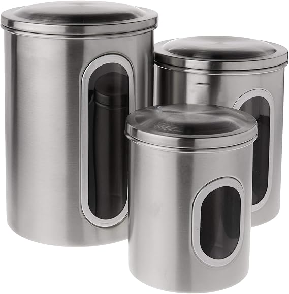 Fox Run Stainless Steel Canister Set For Kitchen Counter, 3 Container Set