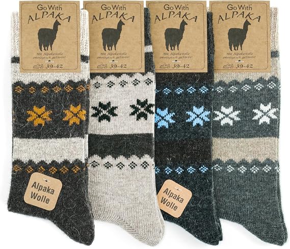 GoWith 2-in-4 Alpaca Wool Thermal Wash Soft Natural Winter Shoes Snow Pattern For Boots Women and Men Socks 3097