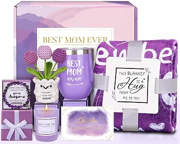 Birthday Gifts for Mom from Daughter Son, Lavender Relaxing Basket Gifts Set with Luxury Flannel Purple Blanket for Women, Great Birthday Thanksgiving Christmas Mother's Day Ideas for Mom Wife Her
