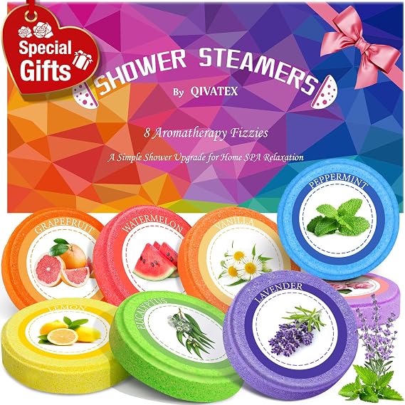 Qivatex Gifts for Women: Shower Steamers Aromatherapy 8 Scents Birthday Gifts for Women Mom Bath Accessories SPA Self Care and Relaxation Stress Relief, Stocking Stuffers for Women Christmas Gifts