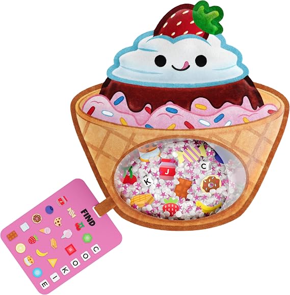 Vango BIZYBOO Chill Bill - Seek & Find Plush Travel Toy for Kids Ages 2+ | 25+ hidden objects to search, matching picture & word card, handheld sensory play, fine motor skills, quiet car & plane rides