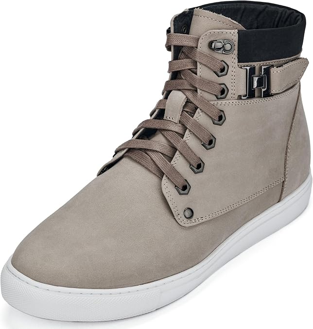 CALTO Men's Invisible Height Increasing Elevator Shoes - Nubuck Leather Lace-up Fashion Sneakers - 2.6 Inches Taller