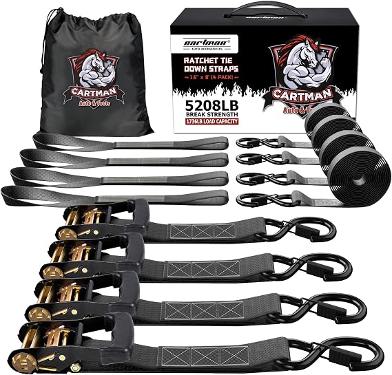 CARTMAN Heavy Duty Tie Down Straps, 1.6 in x 8 ft, 5208 lb Break, 4-Pack