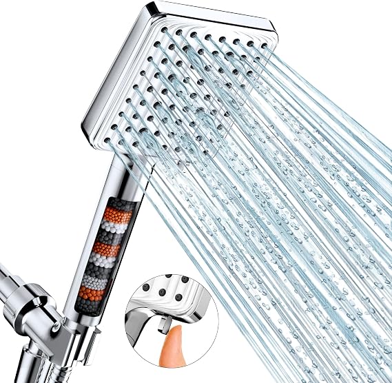 MakeFit Filtered Shower Head - 6 Modes High Pressure Hand Shower with Filter Mineral Beads, Removable Handheld Shower Set with Stainless Steel Hose and Shower Arm Bracket