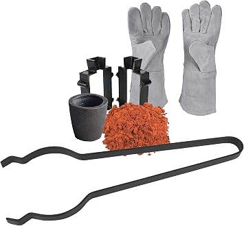 Sand Casting Set Kit with 4.4 Lbs Delft Clay Sand, Cast Iron Mold Flask Frame, 1 Kg Foundry Graphite Crucible, Tongs & Gloves Melting Casting Refining Gold Silver Copper Jewelry Making