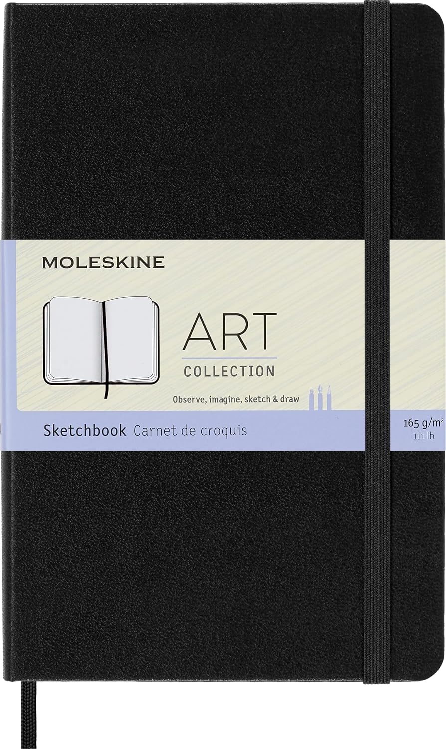 Moleskine Medium Size 11.5 x 18 cm Art Sketch Book, Sketch Book for Drawing, Paper Suitable for Pencil, Pastel, Fountain Pen and Markers, Hard Cover, Colored Black, 88 Pages