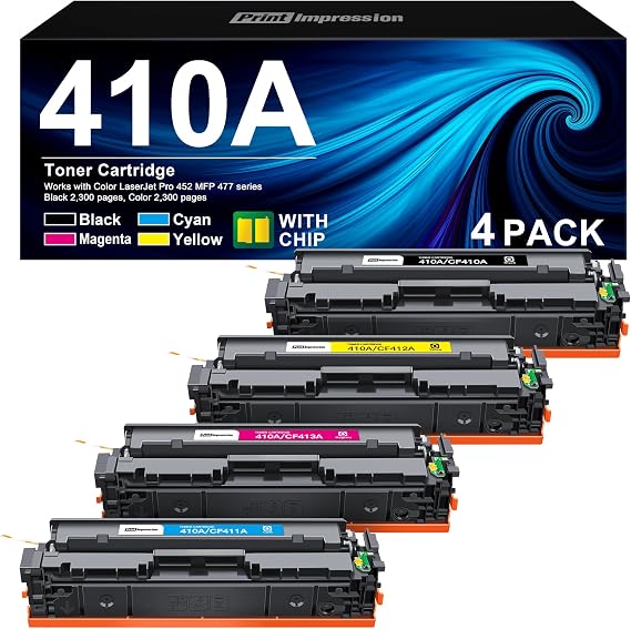 410A Toner Cartridge 4 Pack Replacement for HP 410A 410X CF410A CF411A CF412A CF413A for Color LaserJet Pro MFP M477fnw M477fdw M477fdn M452dn M452dw M452nw Printer (Black Cyan Magenta Yellow)
