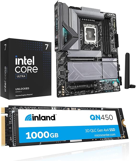 INLAND 3-in-1 Combo: Intel Ultra 7 265KF CPU+Gigabyte Z890 Eagle WiFi7 Motherboard QN450 1TB SSD